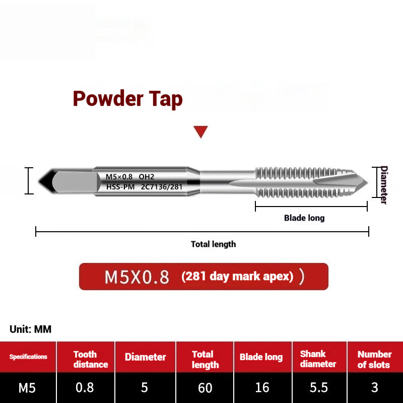1107-OST powder high-speed steel taps Japanese standard apex screw tip spiral coarse teeth powder metallurgy tapping taps Shandong Denso Pricision Tools Co.,Ltd.